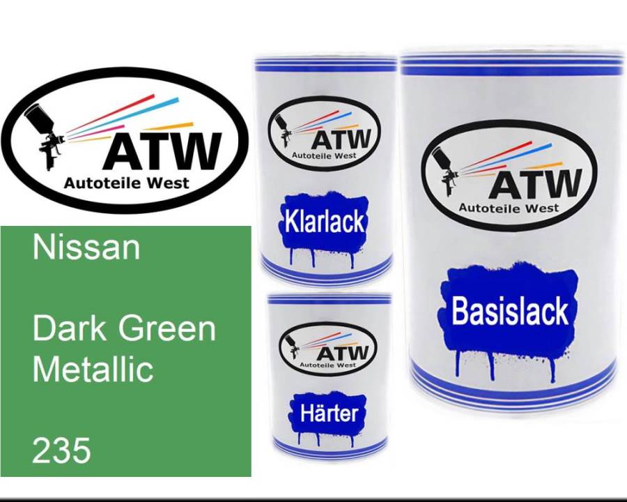 Nissan, Dark Green Metallic, 235: 500ml Lackdose + 500ml Klarlack + 250ml Härter - Set, von ATW Autoteile West.